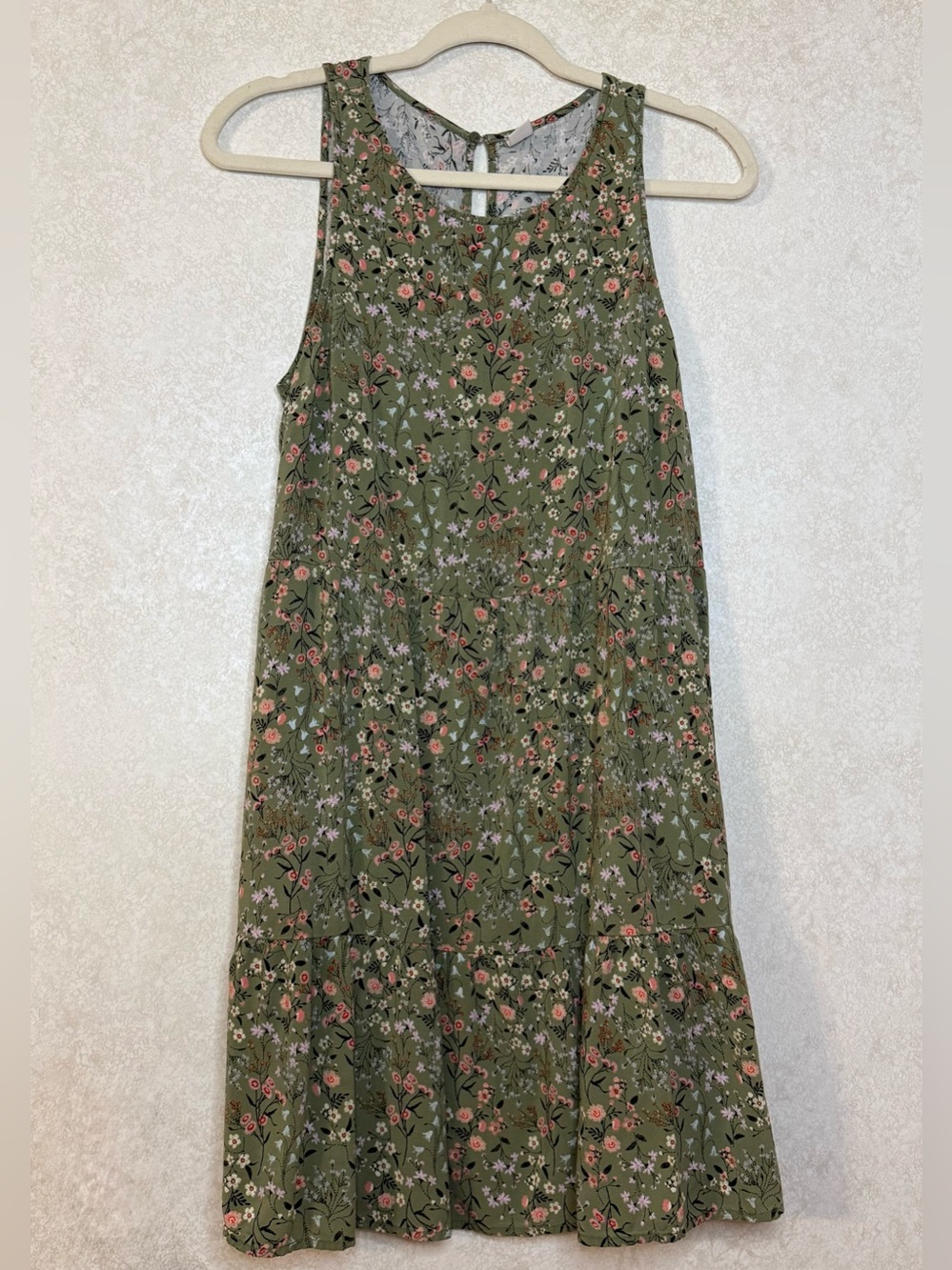 Old Navy Olive Green Floral Tiered Midi Dress